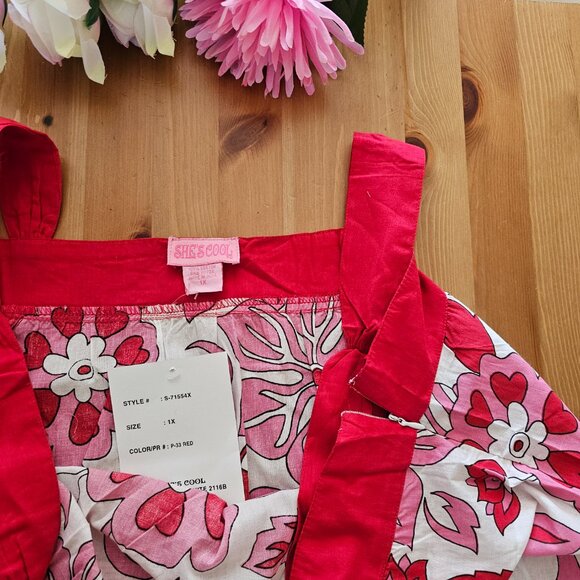 She's Cool - Tropical Print Halter Top - Red Floral - Picture 3 of 9